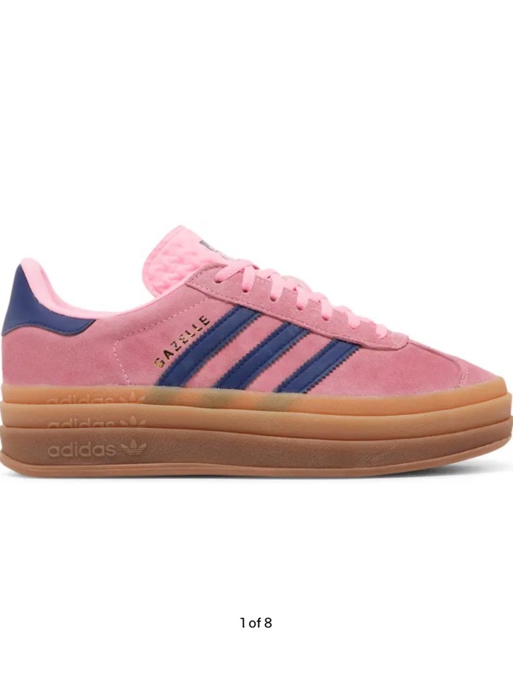 adidas Pink Suede Platform Sneakers with Navy Stripes